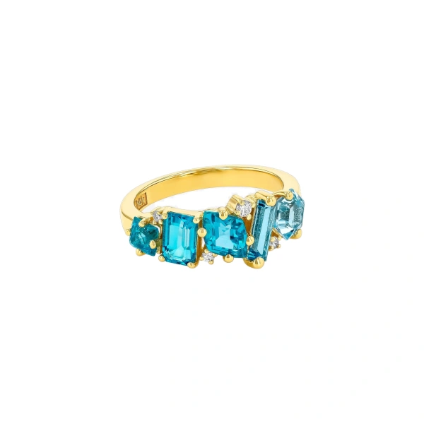 Suzanne Kalan Nadima Blend Ring in 14K Yellow Gold, Aqua Ombre | Fine Rings | Coveti
