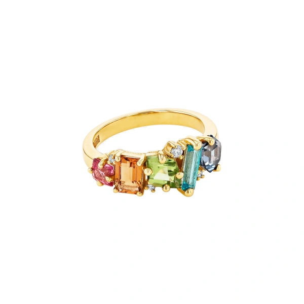 Suzanne Kalan Nadima Blend Ring in 14K Yellow Gold, Rainbow | Fine Rings | Coveti