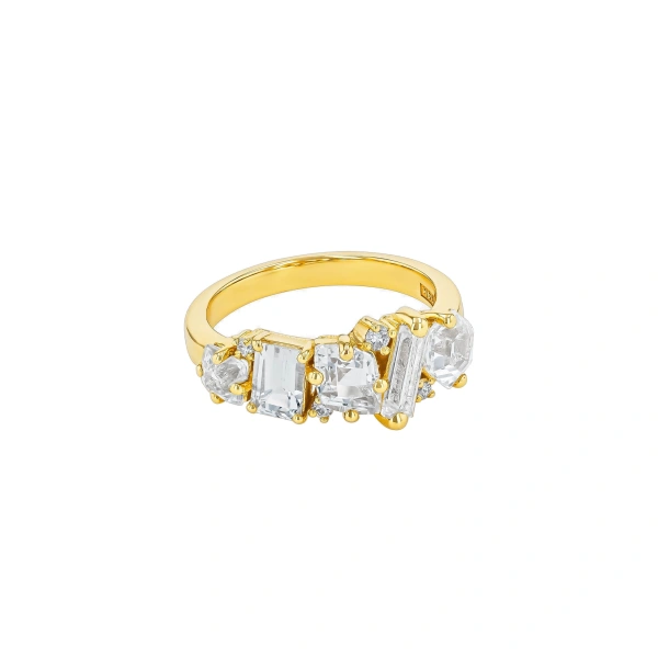 Suzanne Kalan Nadima Blend Ring in 14K Yellow Gold, White Topaz | Fine Rings | Coveti