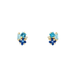 Suzanne Kalan Nadima Blue Mix Cluster Studs in 14K Yellow Gold | Fine Earrings | Coveti