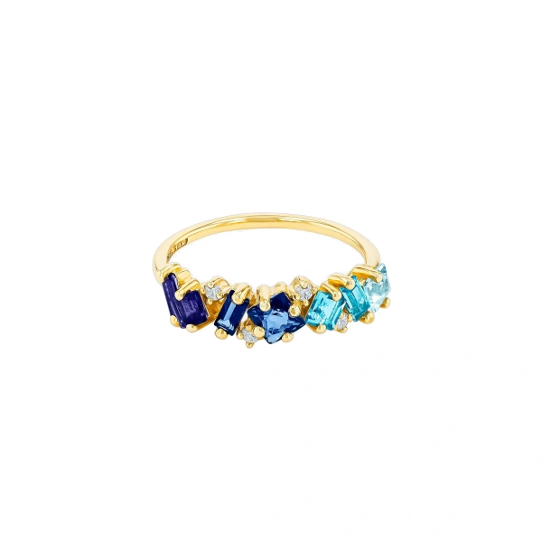 Suzanne Kalan Nadima Blue Ombre Half Band in 14K Yellow Gold | Fine Rings | Coveti