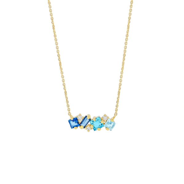 Suzanne Kalan Nadima Blue Ombre Midi Bar Pendant in 14K Yellow Gold | Fine Necklaces | Coveti
