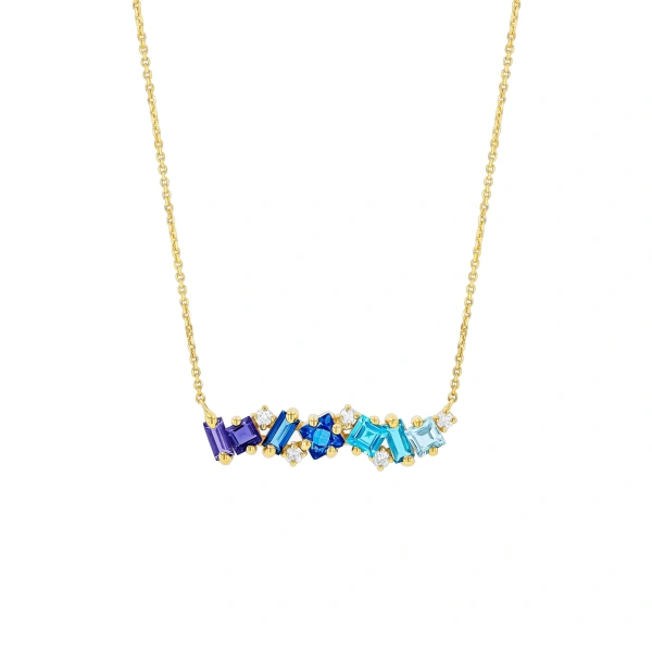Nadima Blue Ombre Milli Bar Pendant in 14K Yellow Gold