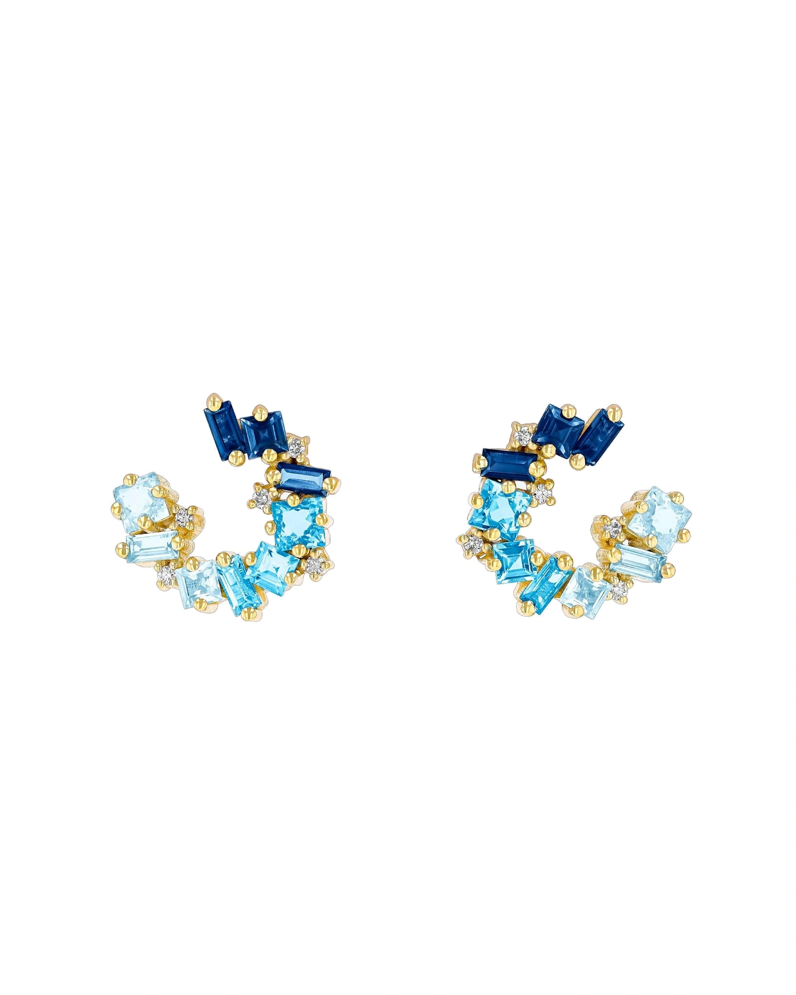 Suzanne Kalan Nadima Blue Ombre Mini Spiral Hoops in 14K Yellow Gold Suzanne Kalan Nadima Blue Ombre Mini Spiral Hoops in 14K Yellow Gold | Fine Earrings | Coveti