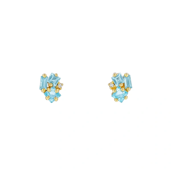 Suzanne Kalan Nadima Blue Topaz Cluster Studs in 14K Yellow Gold | Fine Earrings | Coveti