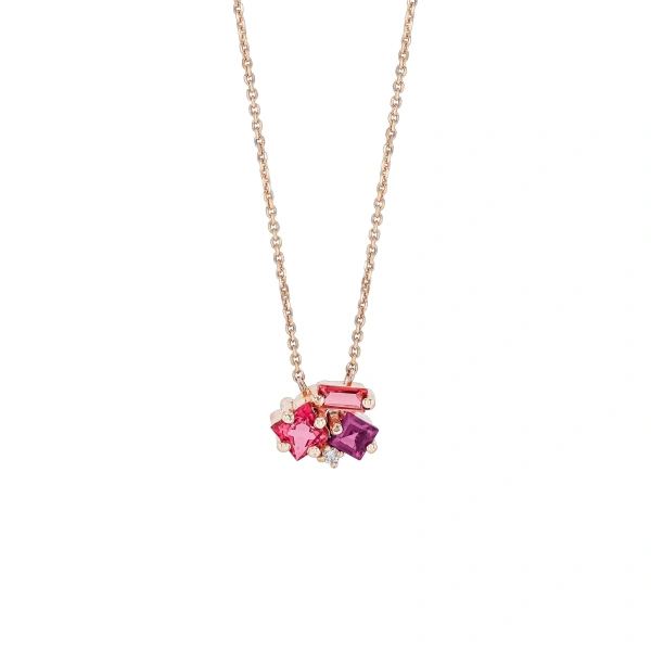 Suzanne Kalan Nadima Cluster Pendant in 14K Rose Gold, Red Mix | Fine Necklaces | Coveti