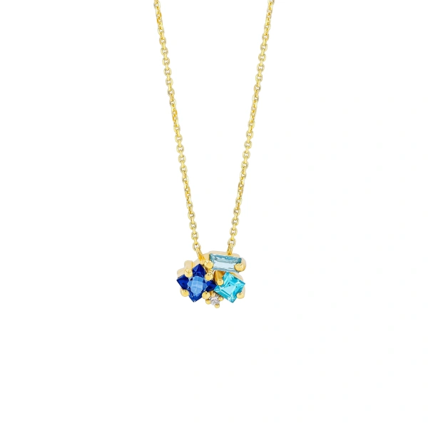 Suzanne Kalan Nadima Cluster Pendant in 14K Yellow Gold, Blue Mix | Fine Necklaces | Coveti
