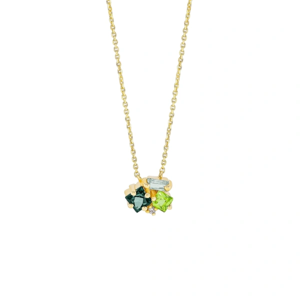 Suzanne Kalan Nadima Cluster Pendant in 14K Yellow Gold, Green Mix | Fine Necklaces | Coveti