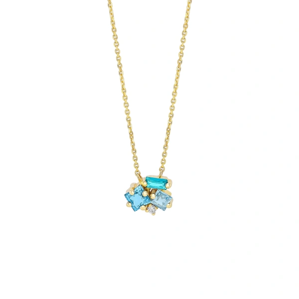 Nadima Cluster Pendant in 14K Yellow Gold, Light Blue Mix