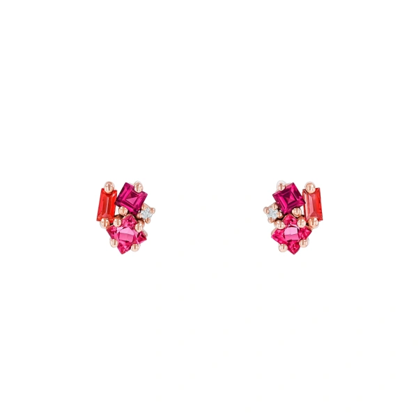 Nadima Cluster Studs in 14K Rose Gold, Red Mix