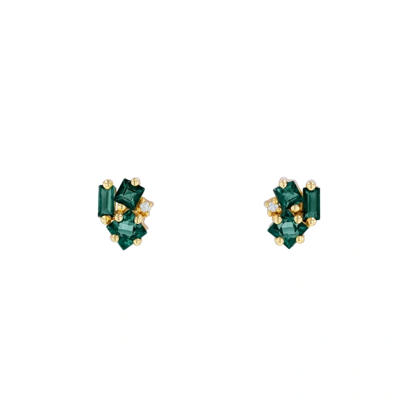 Nadima Cluster Studs in 14K Yellow Gold, Green Envy Topaz