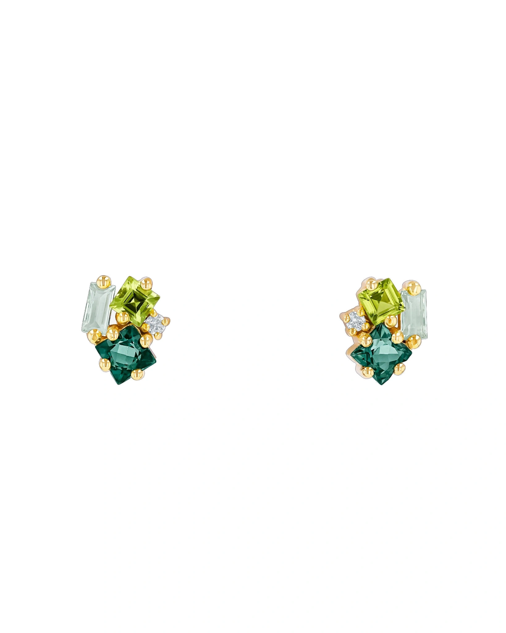 Suzanne Kalan Nadima Cluster Studs in 14K Yellow Gold, Green Mix Suzanne Kalan Nadima Cluster Studs in 14K Yellow Gold, Green Mix | Fine Earrings | Coveti