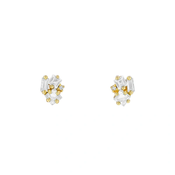 Suzanne Kalan Nadima Cluster Studs in 14K Yellow Gold, White Topaz | Fine Earrings | Coveti