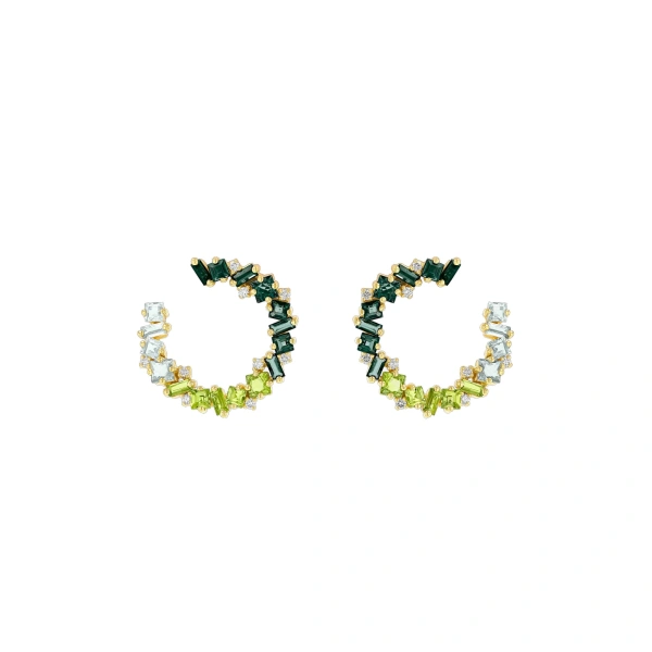 Suzanne Kalan Nadima Green Ombre Midi Spiral Hoops in 14K Yellow Gold | Fine Earrings | Coveti