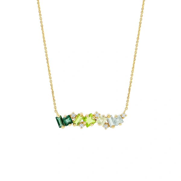 Suzanne Kalan Nadima Green Ombre Milli Bar Pendant in 14K Yellow Gold | Fine Necklaces | Coveti