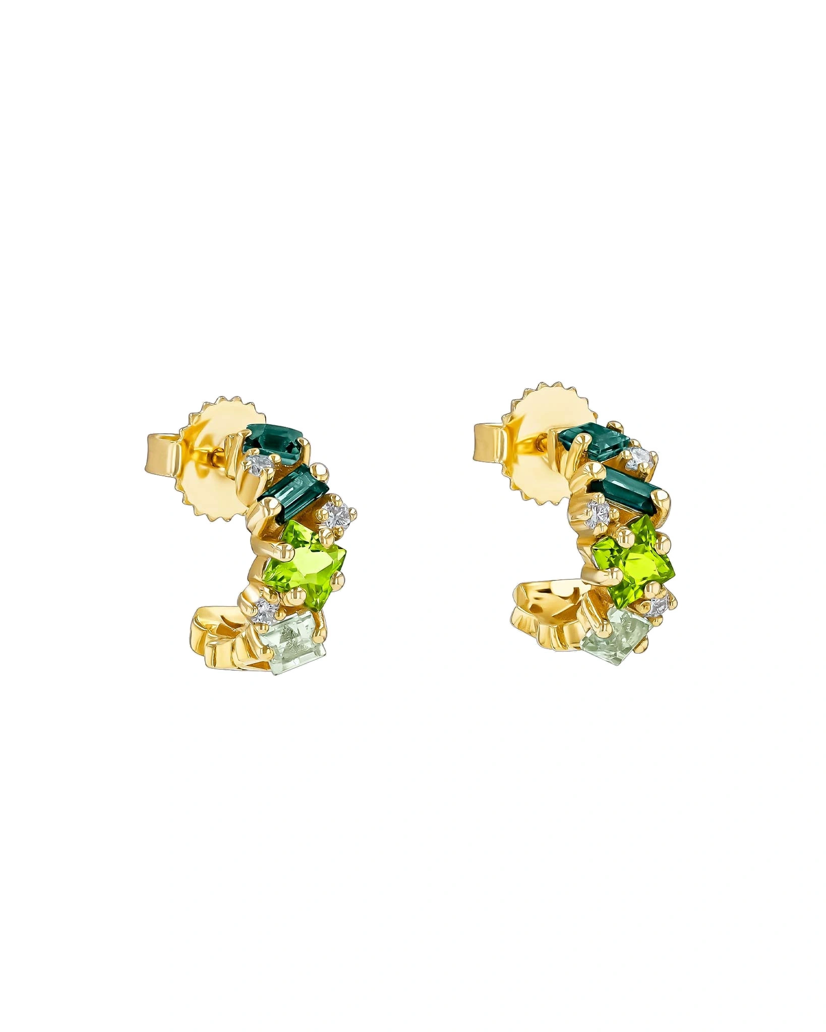 Suzanne Kalan Nadima Green Ombre Mini Hoops in 14K Yellow Gold Suzanne Kalan Nadima Green Ombre Mini Hoops in 14K Yellow Gold | Fine Earrings | Coveti