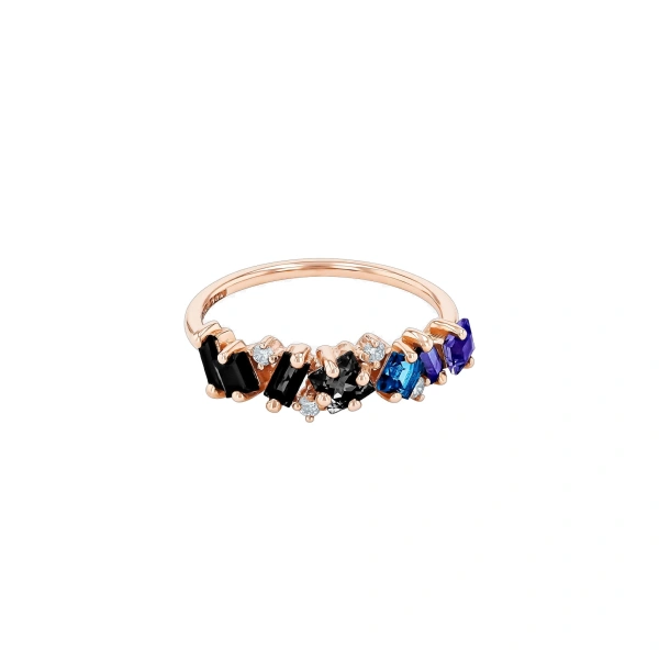 Suzanne Kalan Nadima Half Band Ring in 14K Rose Gold, Dark Blue Ombre | Fine Rings | Coveti