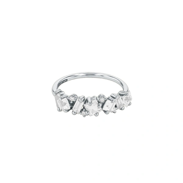 Suzanne Kalan Nadima Half Band Ring in 14K White Gold, White Topaz | Fine Rings | Coveti