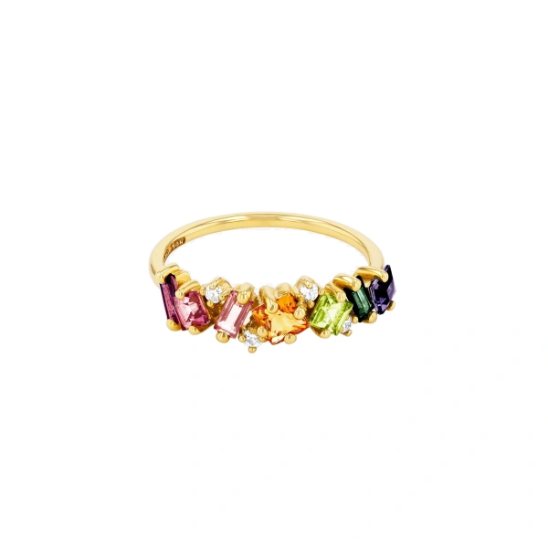 Suzanne Kalan Nadima Half Band Ring in 14K Yellow Gold, Rainbow | Fine Rings | Coveti