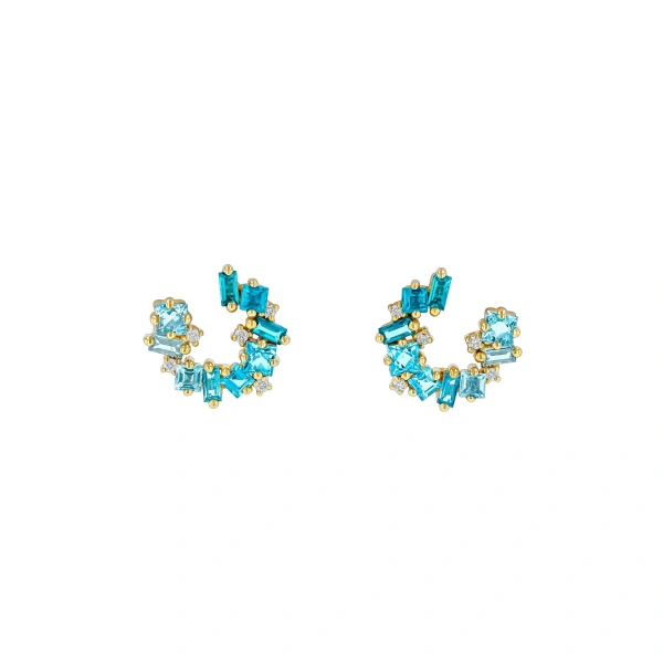 Suzanne Kalan Nadima Light Blue Ombre Mini Spiral Hoops in 14K Yellow Gold | Fine Earrings | Coveti