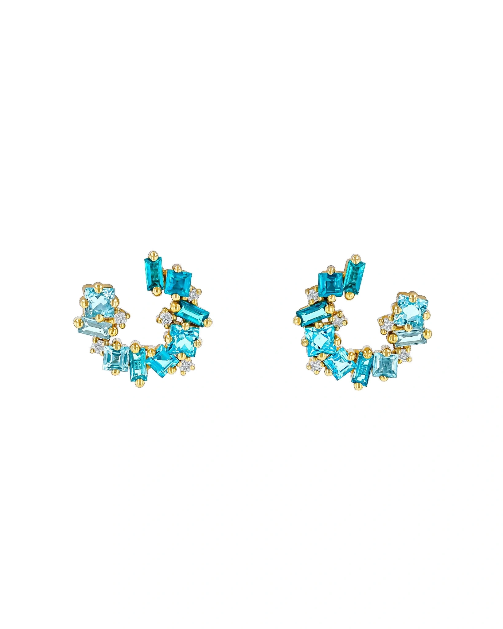 Suzanne Kalan Nadima Light Blue Ombre Mini Spiral Hoops in 14K Yellow Gold Suzanne Kalan Nadima Light Blue Ombre Mini Spiral Hoops in 14K Yellow Gold | Fine Earrings | Coveti