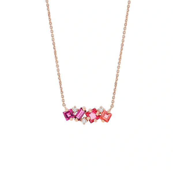 Suzanne Kalan Nadima Midi Bar Pendant in 14K Rose Gold, Red Ombre | Fine Necklaces | Coveti