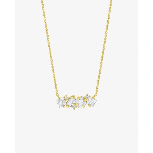 Suzanne Kalan Nadima Midi Bar Pendant in 14K White Gold, White Topaz | Fine Necklaces | Coveti