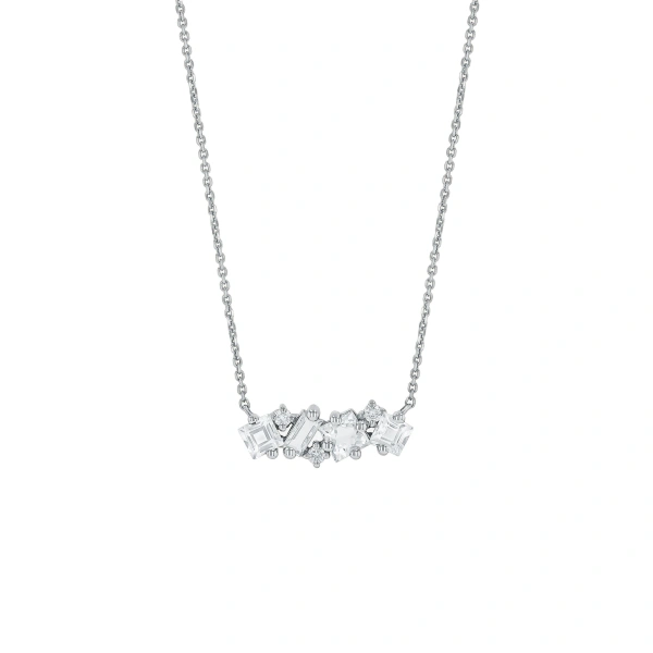 Suzanne Kalan Nadima Midi Bar Pendant in 14K White Gold, White Topaz | Fine Necklaces | Coveti