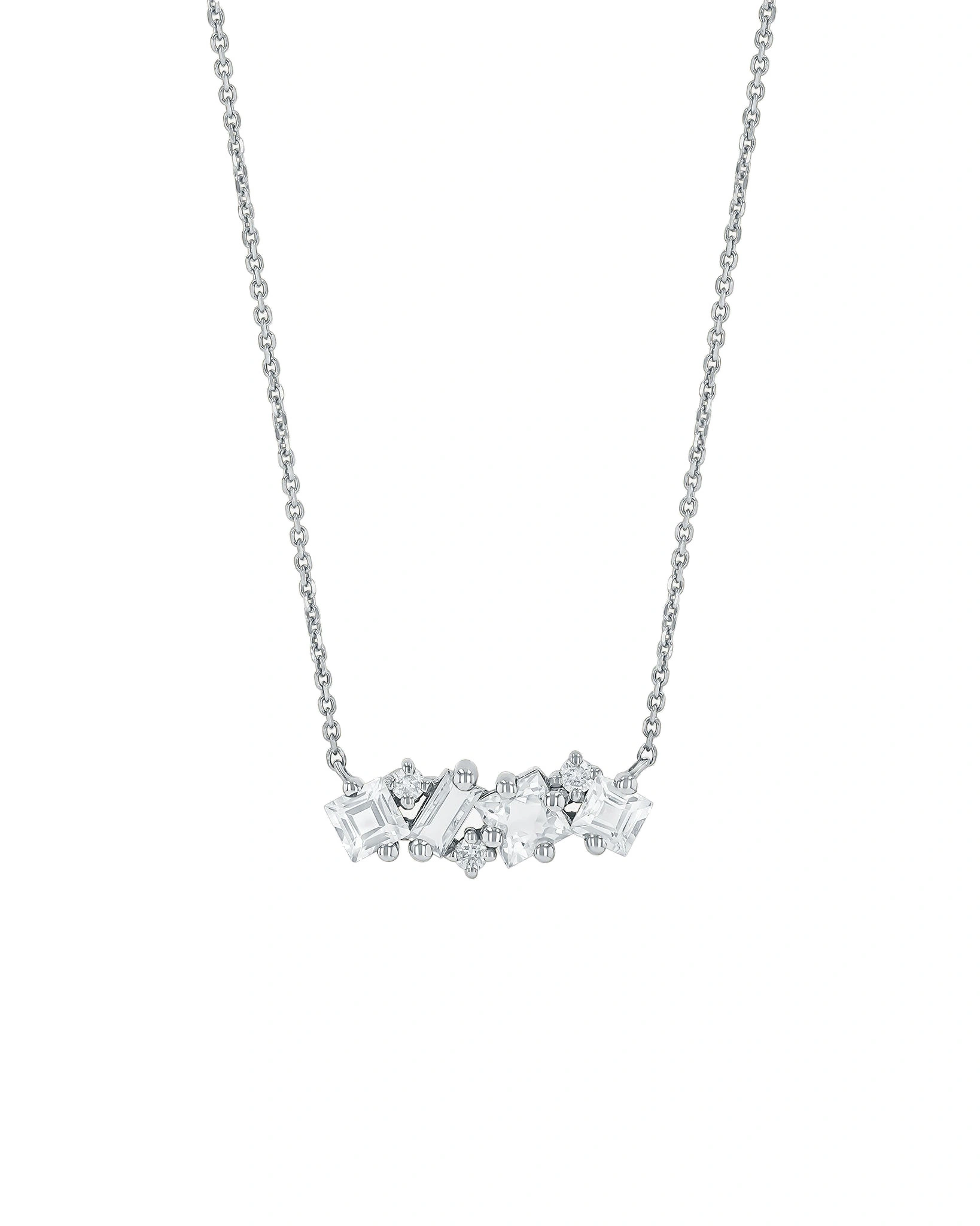 Suzanne Kalan Nadima Midi Bar Pendant in 14K White Gold, White Topaz Suzanne Kalan Nadima Midi Bar Pendant in 14K White Gold, White Topaz | Fine Necklaces | Coveti