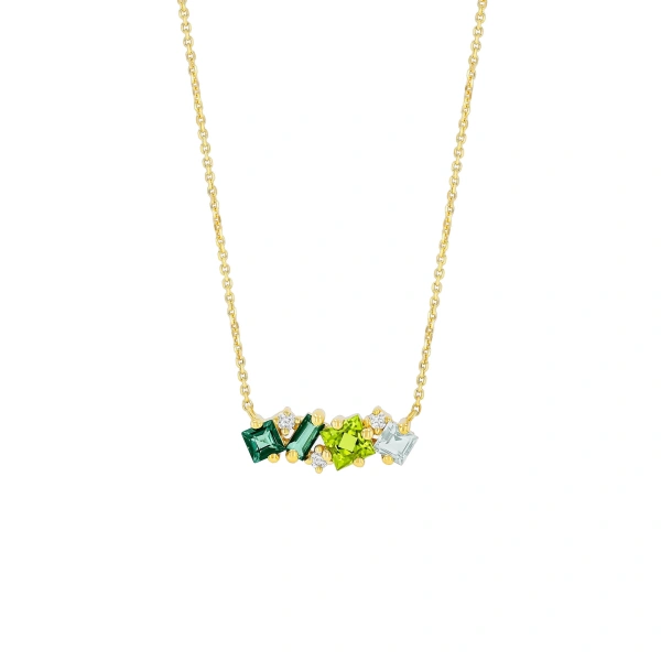 Suzanne Kalan Nadima Midi Bar Pendant in 14K Yellow Gold, Green Ombre | Fine Necklaces | Coveti
