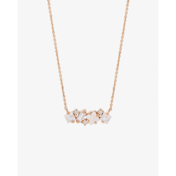 Suzanne Kalan Nadima Midi Bar Pendant in 14K Yellow Gold, Rainbow Moonstone | Fine Necklaces | Coveti