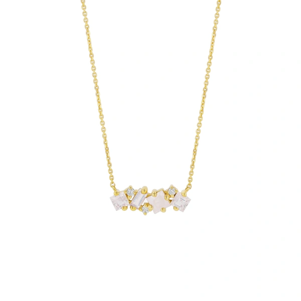 Suzanne Kalan Nadima Midi Bar Pendant in 14K Yellow Gold, Rainbow Moonstone | Fine Necklaces | Coveti