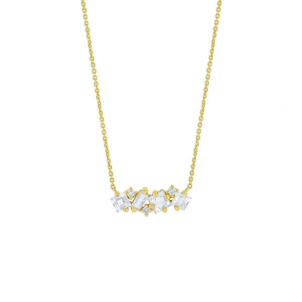 Suzanne Kalan Nadima Midi Bar Pendant in 14K Yellow Gold, White Topaz | Fine Necklaces | Coveti