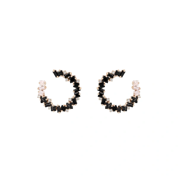 Suzanne Kalan Nadima Midi Spiral Hoops in 14K Rose Gold, Black Ombre | Fine Earrings | Coveti