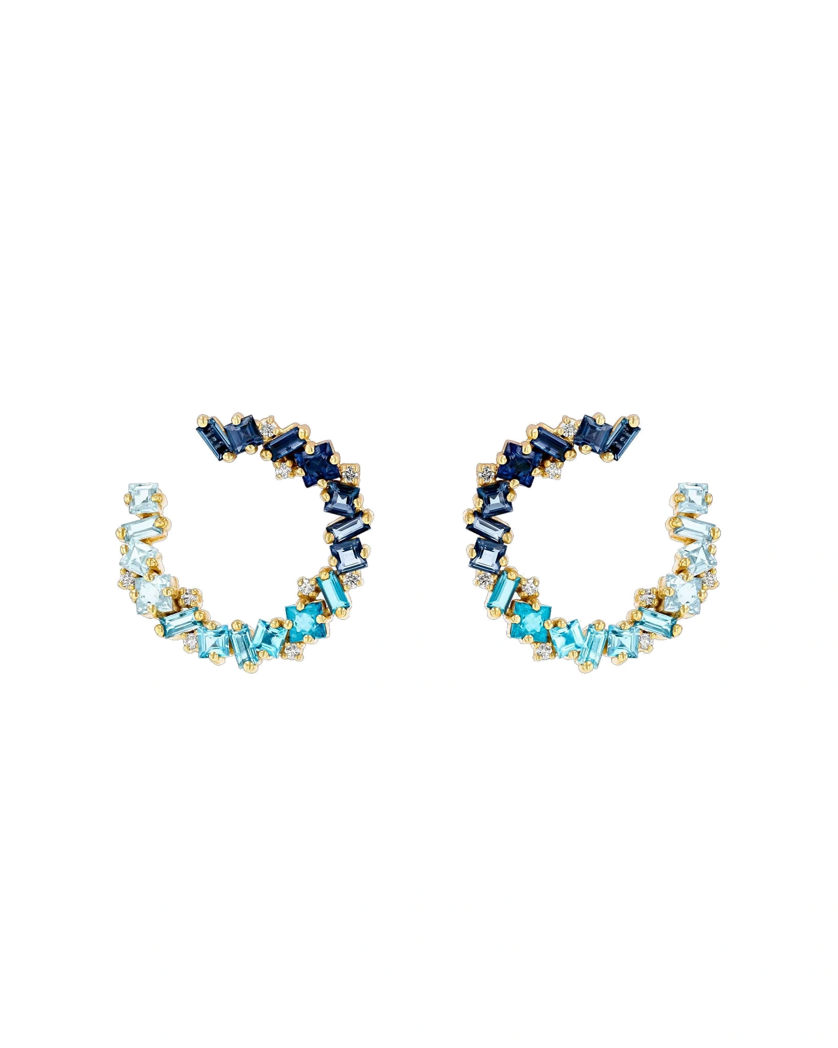 Suzanne Kalan Nadima Midi Spiral Hoops in 14K Yellow Gold, Blue Ombre Suzanne Kalan Nadima Midi Spiral Hoops in 14K Yellow Gold, Blue Ombre | Fine Earrings | Coveti