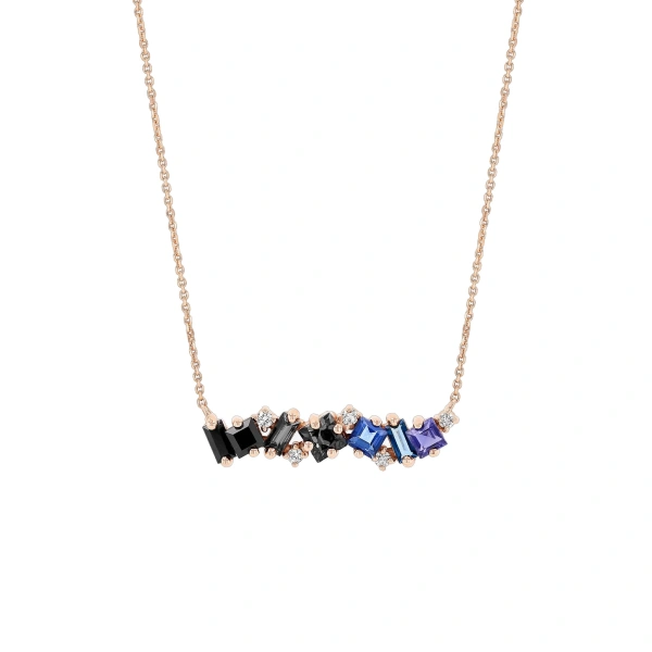 Suzanne Kalan Nadima Milli Bar Pendant in 14K Rose Gold, Dark Blue Ombre | Fine Necklaces | Coveti