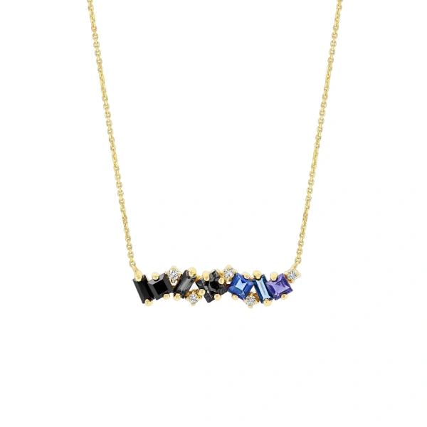 Suzanne Kalan Nadima Milli Bar Pendant in 14K Yellow Gold, Dark Blue Ombre | Fine Necklaces | Coveti
