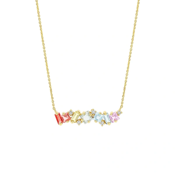 Suzanne Kalan Nadima Milli Bar Pendant in 14K Yellow Gold, Pastel | Fine Necklaces | Coveti