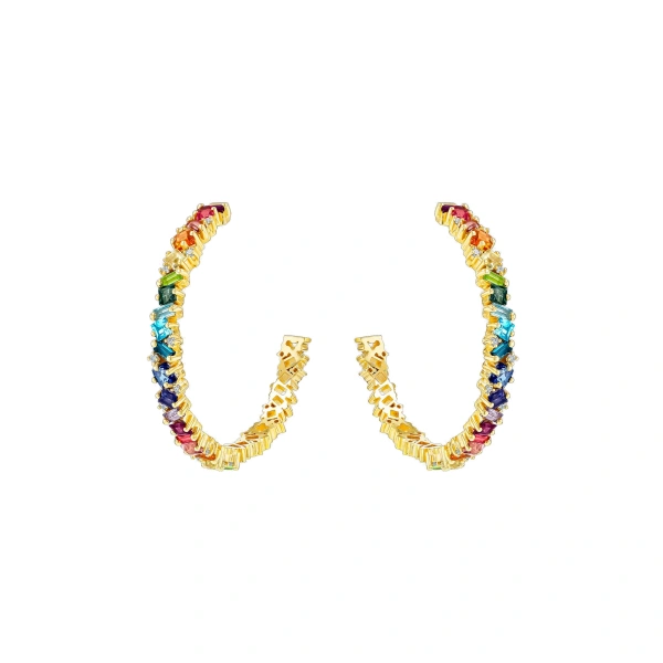 Suzanne Kalan Nadima Milli Hoops in 14K Yellow Gold, Rainbow | Fine Earrings | Coveti