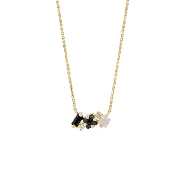 Suzanne Kalan Nadima Mini Bar Pendant in 14K Yellow Gold, Black Ombre | Fine Necklaces | Coveti