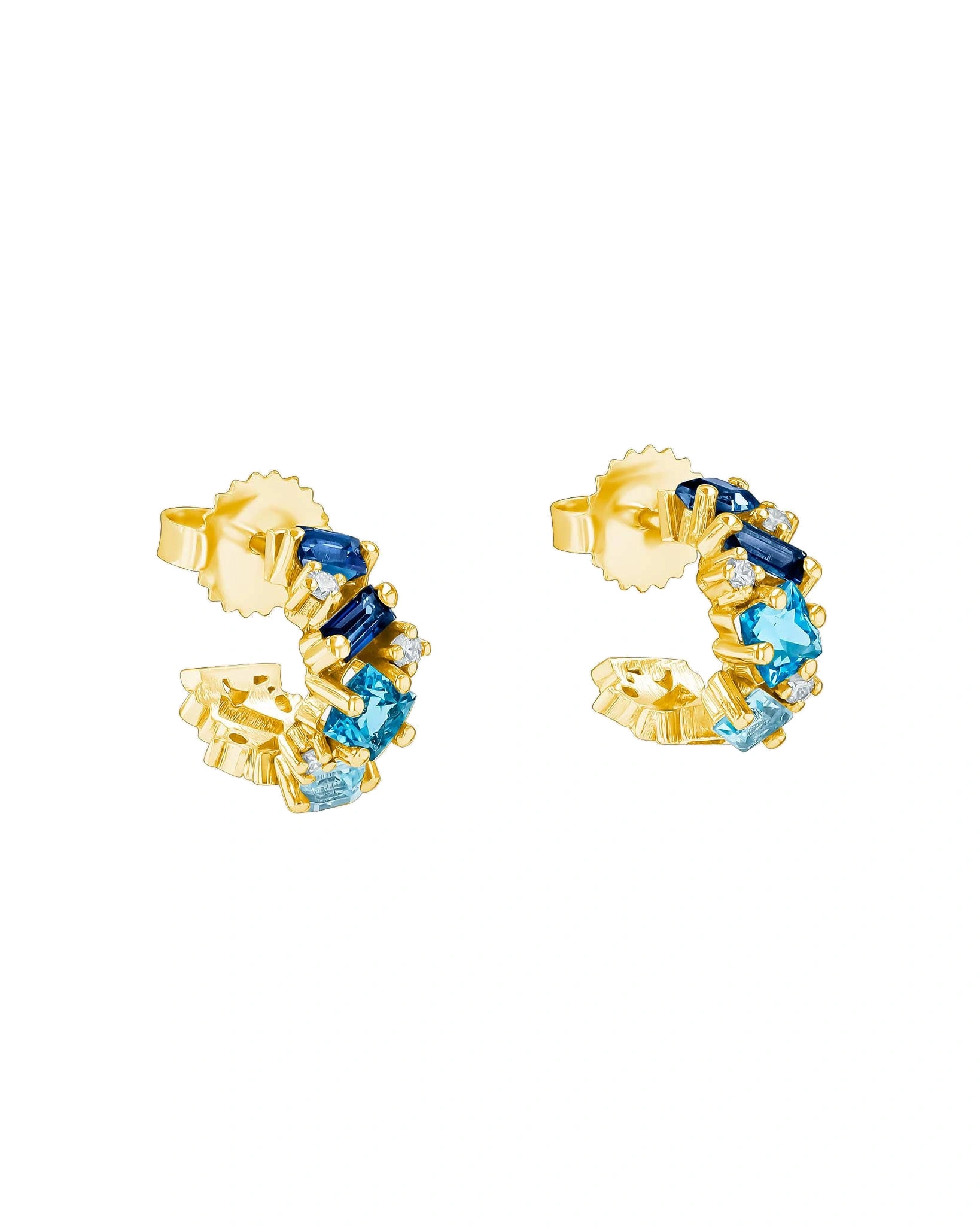 Suzanne Kalan Nadima Mini Hoops in 14K Yellow Gold, Blue Ombre Suzanne Kalan Nadima Mini Hoops in 14K Yellow Gold, Blue Ombre | Fine Earrings | Coveti