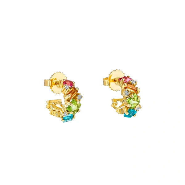 Suzanne Kalan Nadima Mini Hoops in 14K Yellow Gold, Rainbow | Fine Earrings | Coveti