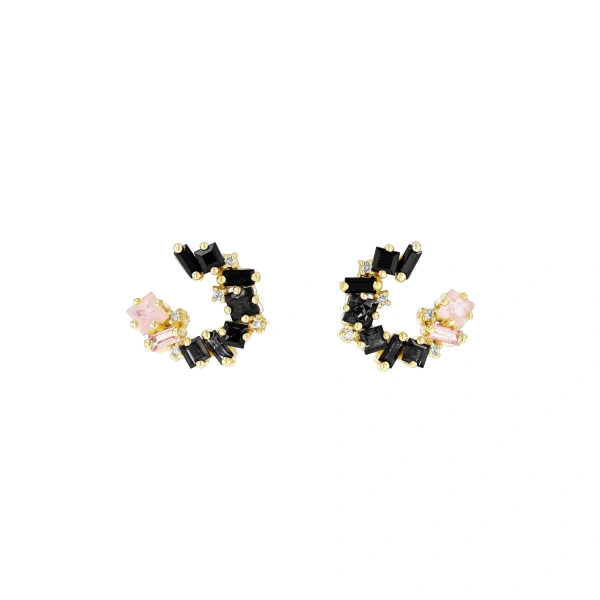 Suzanne Kalan Nadima Mini Spiral Hoops in 14K Yellow Gold, Black Ombre | Fine Earrings | Coveti
