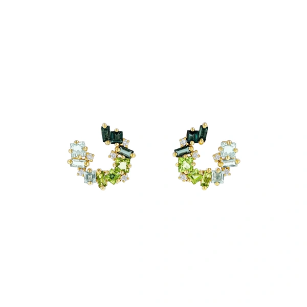 Suzanne Kalan Nadima Mini Spiral Hoops in 14K Yellow Gold, Green Ombre | Fine Earrings | Coveti