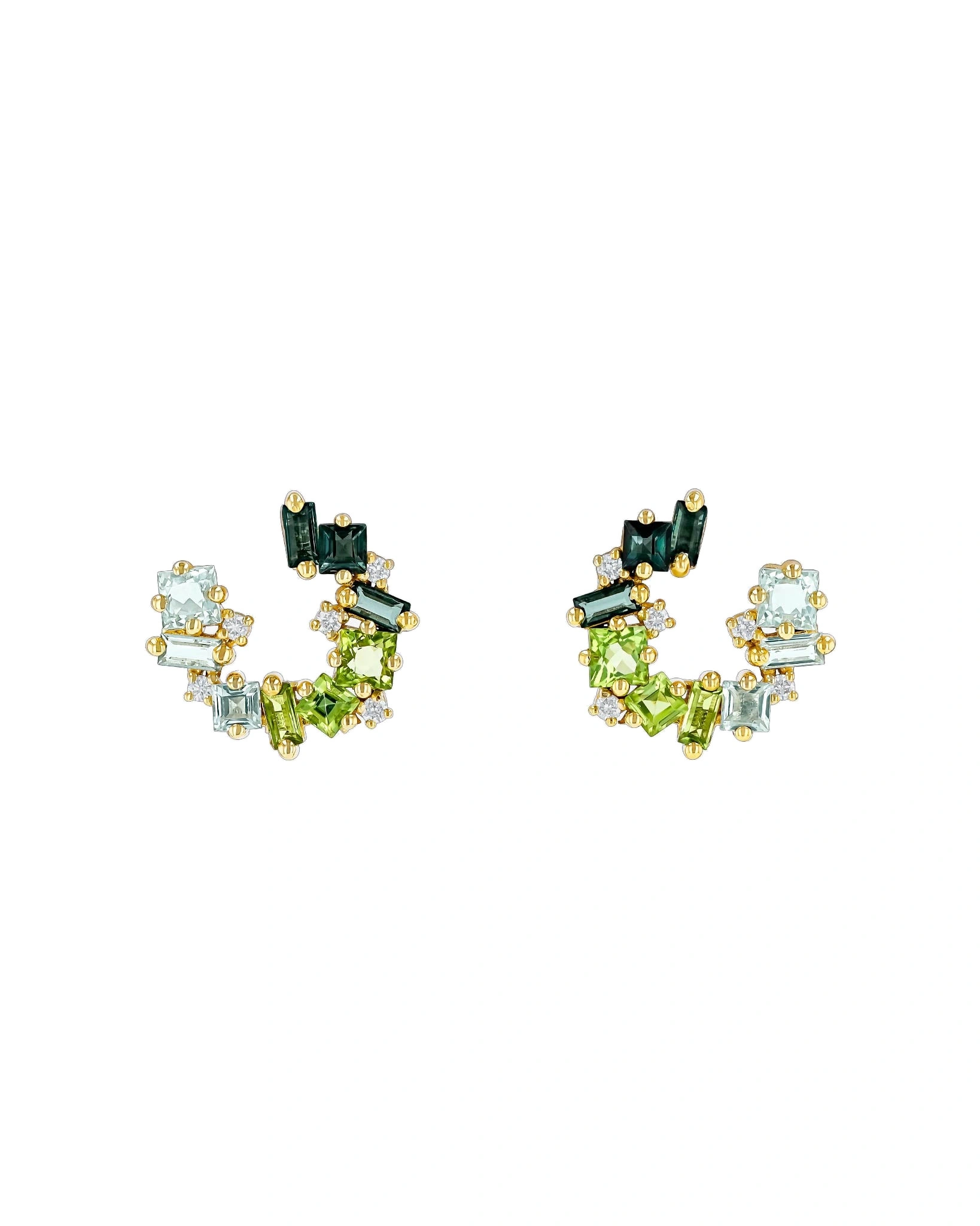Suzanne Kalan Nadima Mini Spiral Hoops in 14K Yellow Gold, Green Ombre Suzanne Kalan Nadima Mini Spiral Hoops in 14K Yellow Gold, Green Ombre | Fine Earrings | Coveti