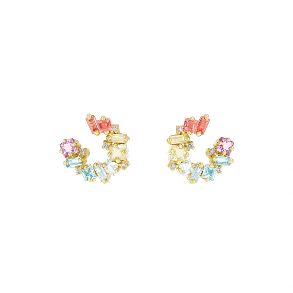 Suzanne Kalan Nadima Mini Spiral Hoops in 14K Yellow Gold, Pastel | Fine Earrings | Coveti