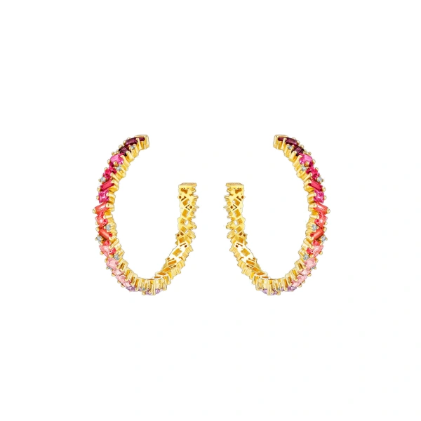 Suzanne Kalan Nadima Pink Ombre Milli Hoops in 14K Yellow Gold | Fine Earrings | Coveti