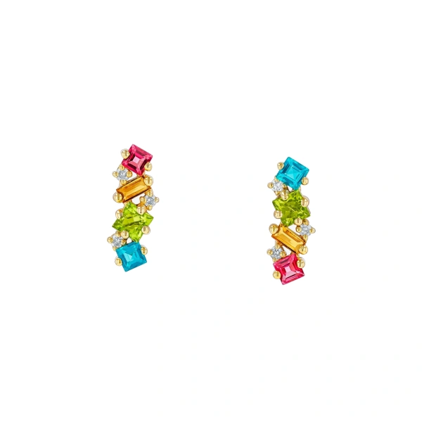 Nadima Rainbow Bar Studs in 14K Yellow Gold