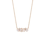 Suzanne Kalan Nadima Rainbow Moonstone Midi Bar Pendant in 14K Rose Gold | Fine Necklaces | Coveti