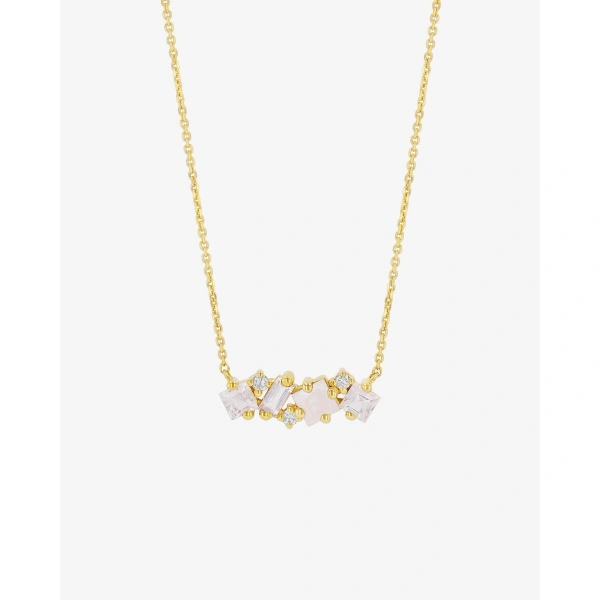 Suzanne Kalan Nadima Rainbow Moonstone Midi Bar Pendant in 14K Yellow Gold | Fine Necklaces | Coveti